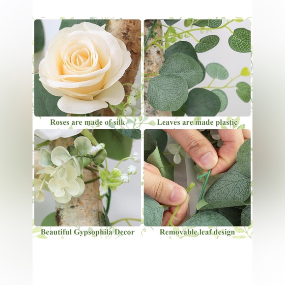 TOCHGREEN 4Pcs(26 Ft) Artificial Eucalyptus Flower Garland with Champagne Rose - Picture 4 of 6